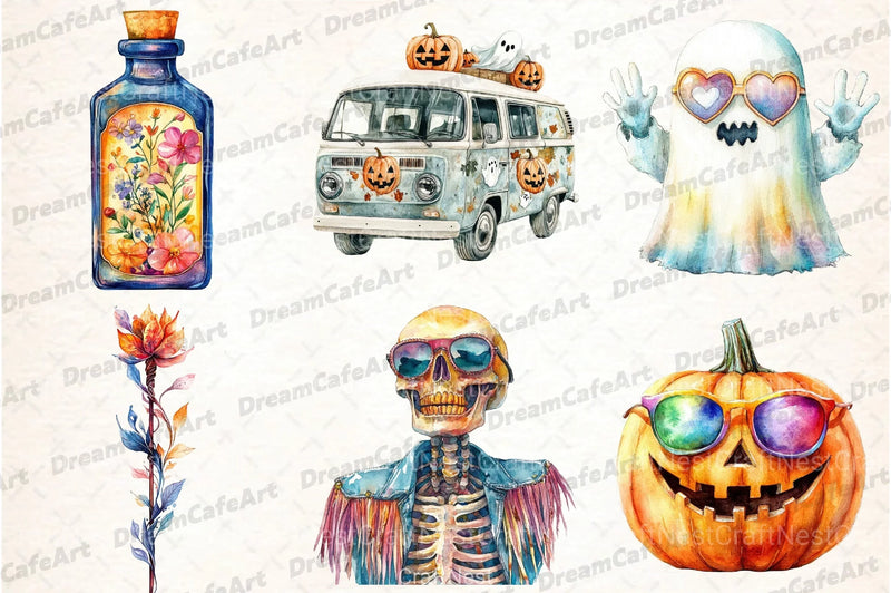 Groovy Retro Halloween Clipart Bundle - CraftNest - Digital Crafting and Art