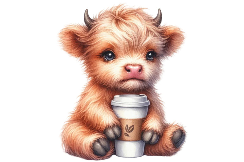 Funny Highland Cow Coffee Clipart Bundle - CraftNest - Digital Crafting and Art