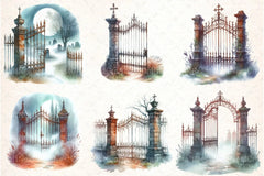 Watercolor Graveyard Gate Clipart Bundle - CraftNest - Digital Crafting and Art