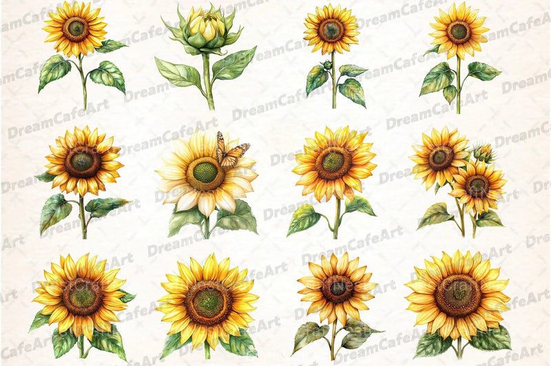 Yellow Sunflower Flowers Clipart Bundle - CraftNest - Digital Crafting and Art