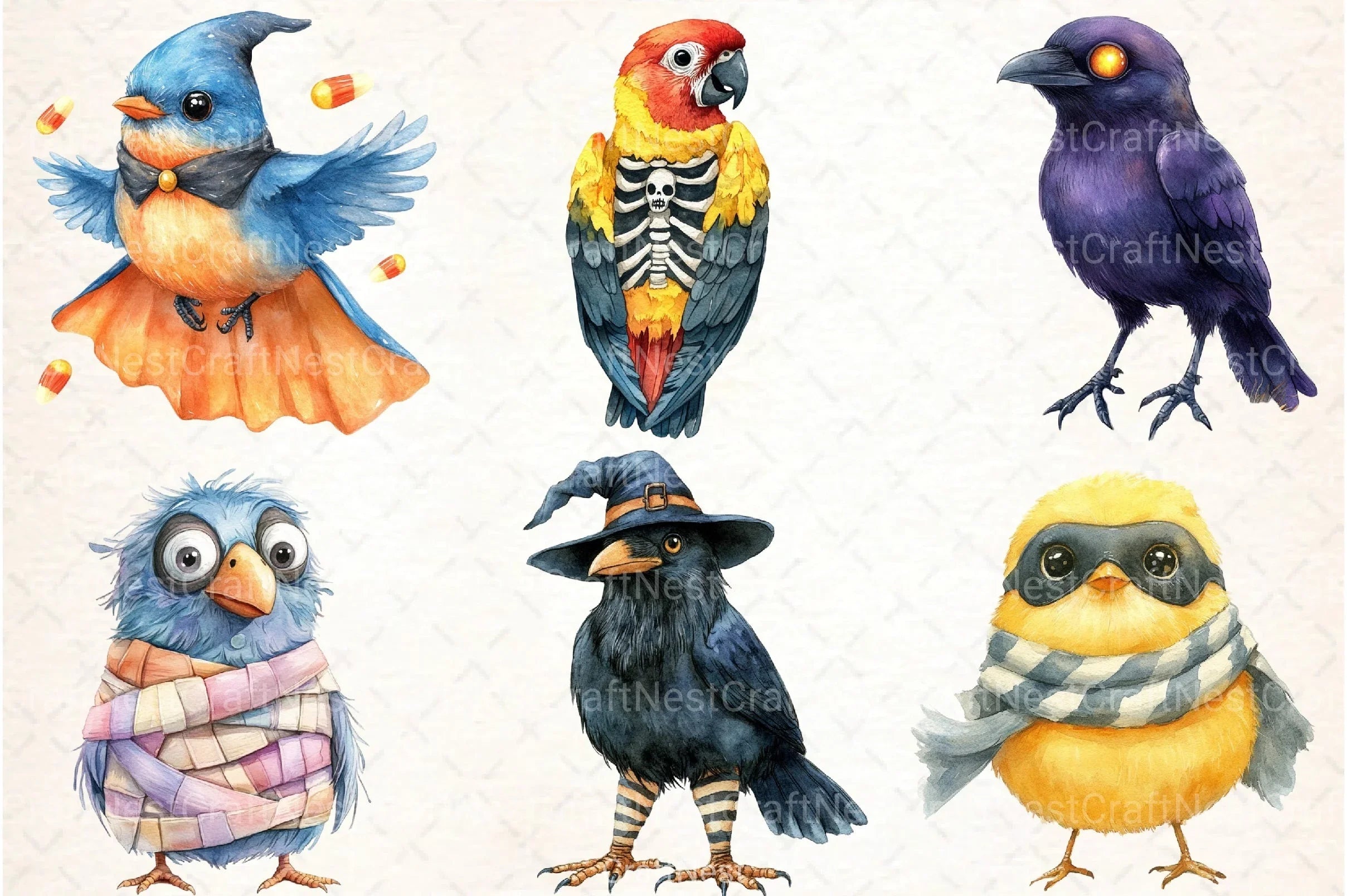 Halloween Spooky Quirky Birds Clipart Bundle - CraftNest - Digital Crafting and Art