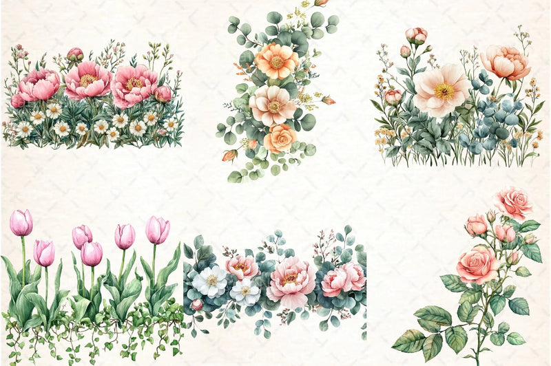 Garden Flowers Border Clipart Bundle - CraftNest - Digital Crafting and Art