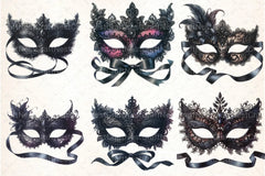 Black Lace Masquerade Mask Clipart Bundle - CraftNest - Digital Crafting and Art
