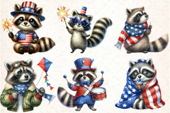 Cartoon Patriotic Raccoon Clipart Bundle - CraftNest - Digital Crafting and Art