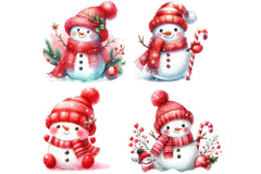 Red Cute Snowman Clipart Bundle - CraftNest - Digital Crafting and Art