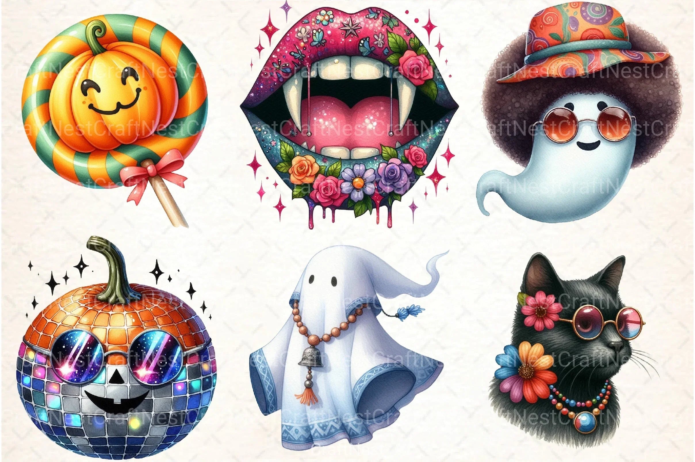 Groovy 70s Halloween Clipart Bundle 25 - CraftNest - Digital Crafting and Art