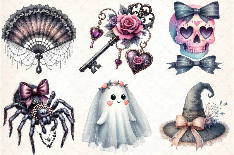 Gothic Coquette Halloween Clipart Bundle 1 - CraftNest - Digital Crafting and Art