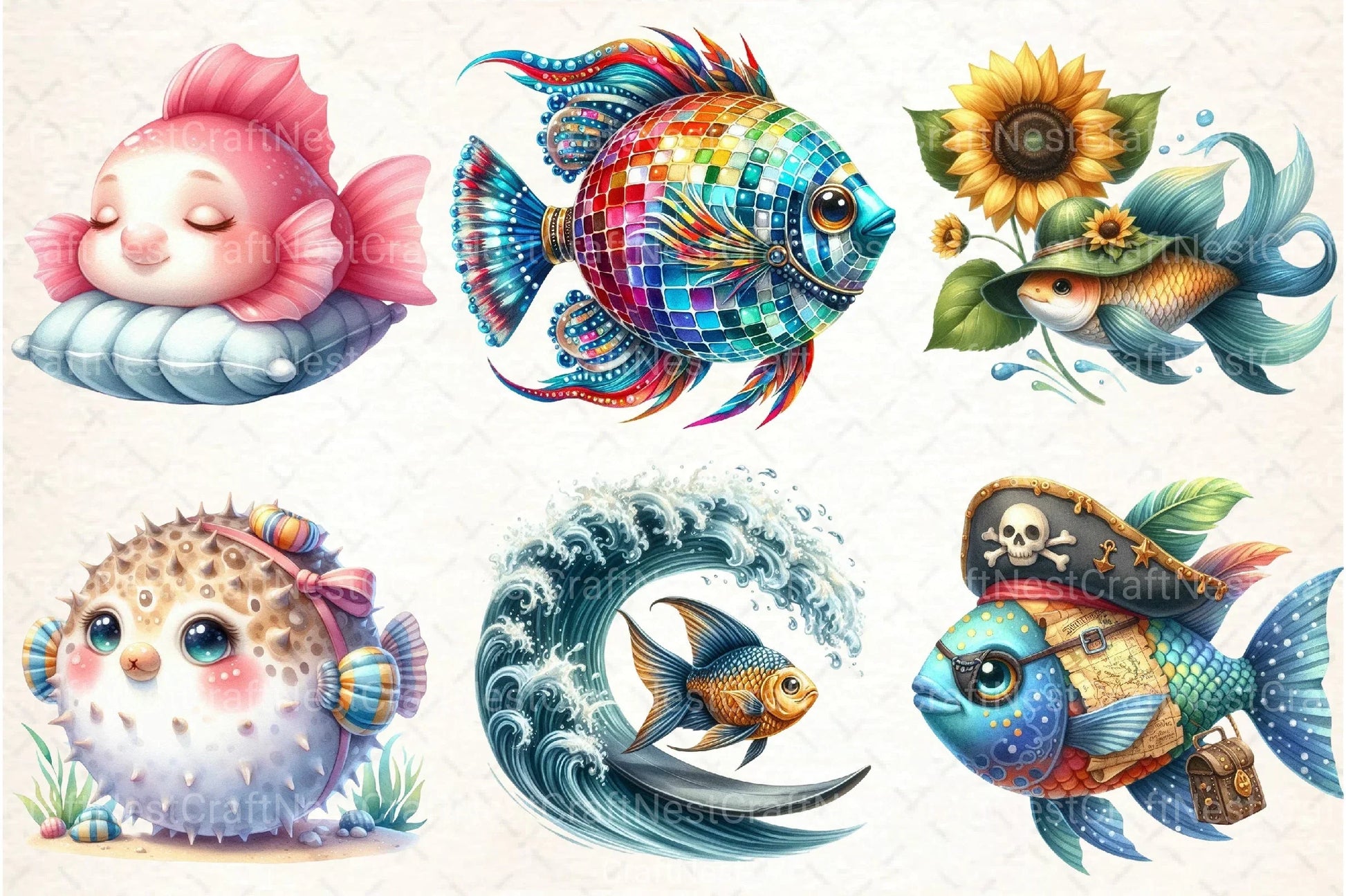 Whimsical Summer Fishes Clipart Bundle - CraftNest - Digital Crafting and Art