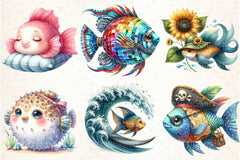 Whimsical Summer Fishes Clipart Bundle - CraftNest - Digital Crafting and Art