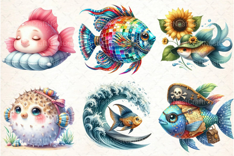Whimsical Summer Fishes Clipart Bundle - CraftNest - Digital Crafting and Art