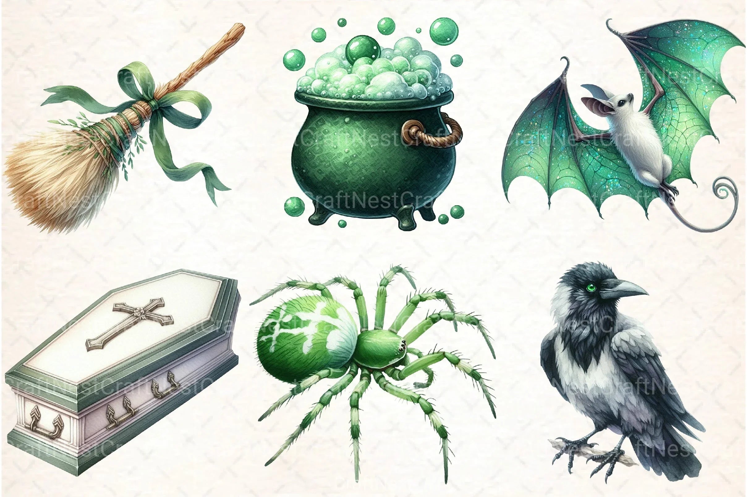 Green & White Halloween Clipart Bundle 99 - CraftNest - Digital Crafting and Art