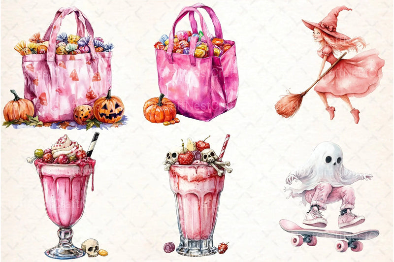 Pink Retro Halloween Clipart Bundle - CraftNest - Digital Crafting and Art