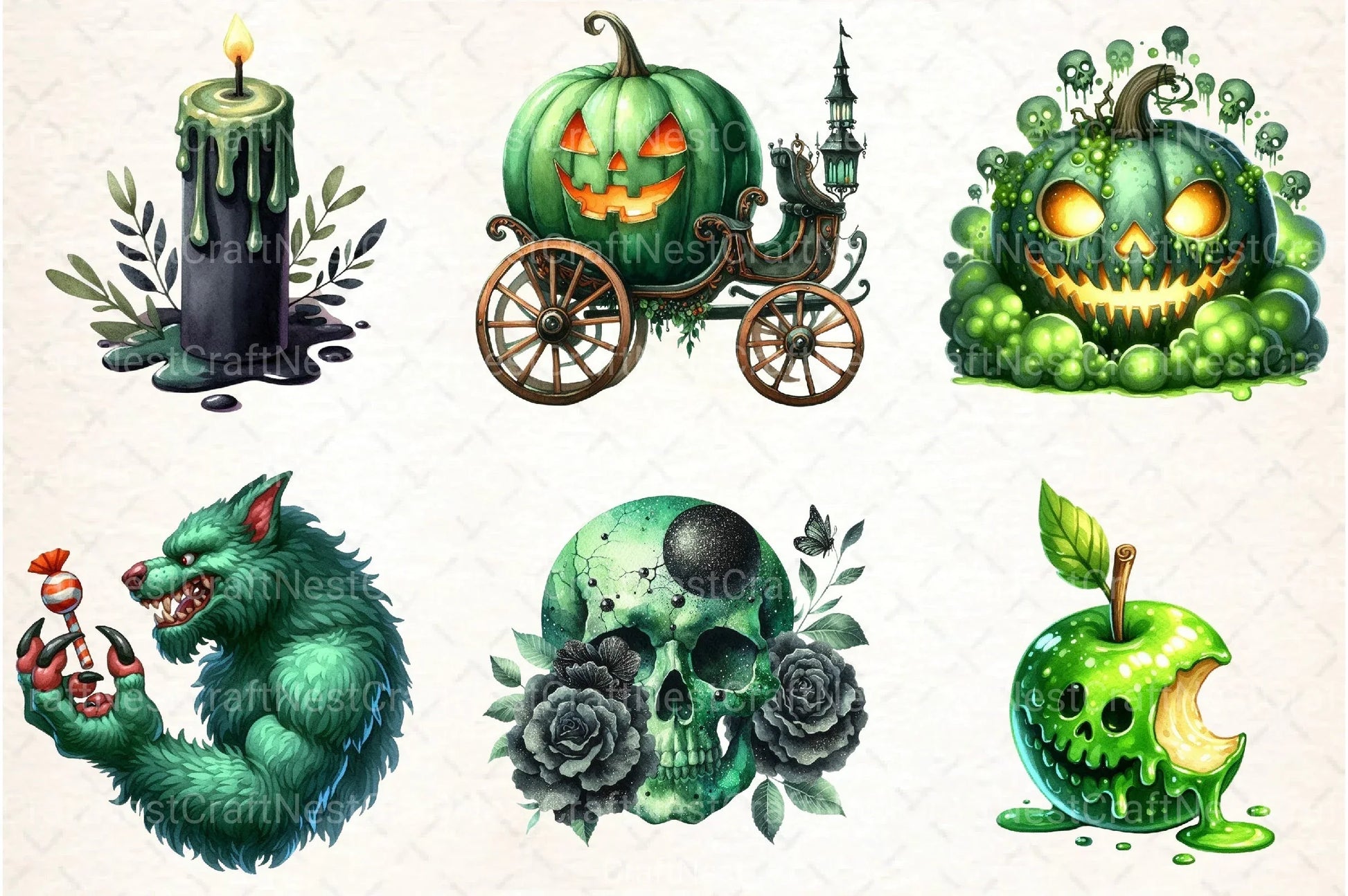 Green Halloween Clipart Bundle 5 - CraftNest - Digital Crafting and Art