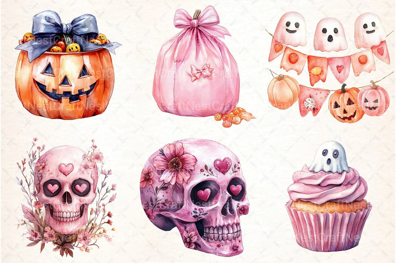 Cute Pink Halloween Clipart Bundle 123 - CraftNest - Digital Crafting and Art