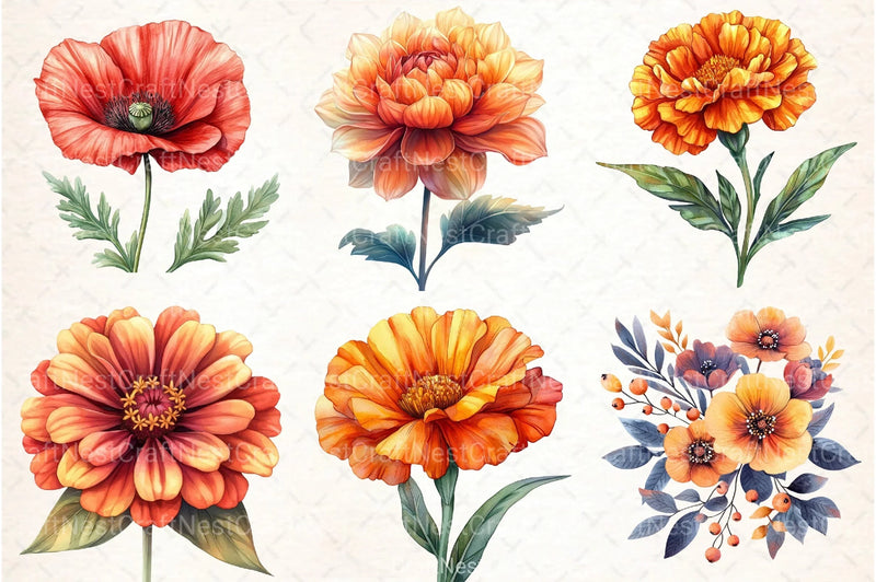 Sunset Fall Flowers Clipart Bundle - CraftNest - Digital Crafting and Art