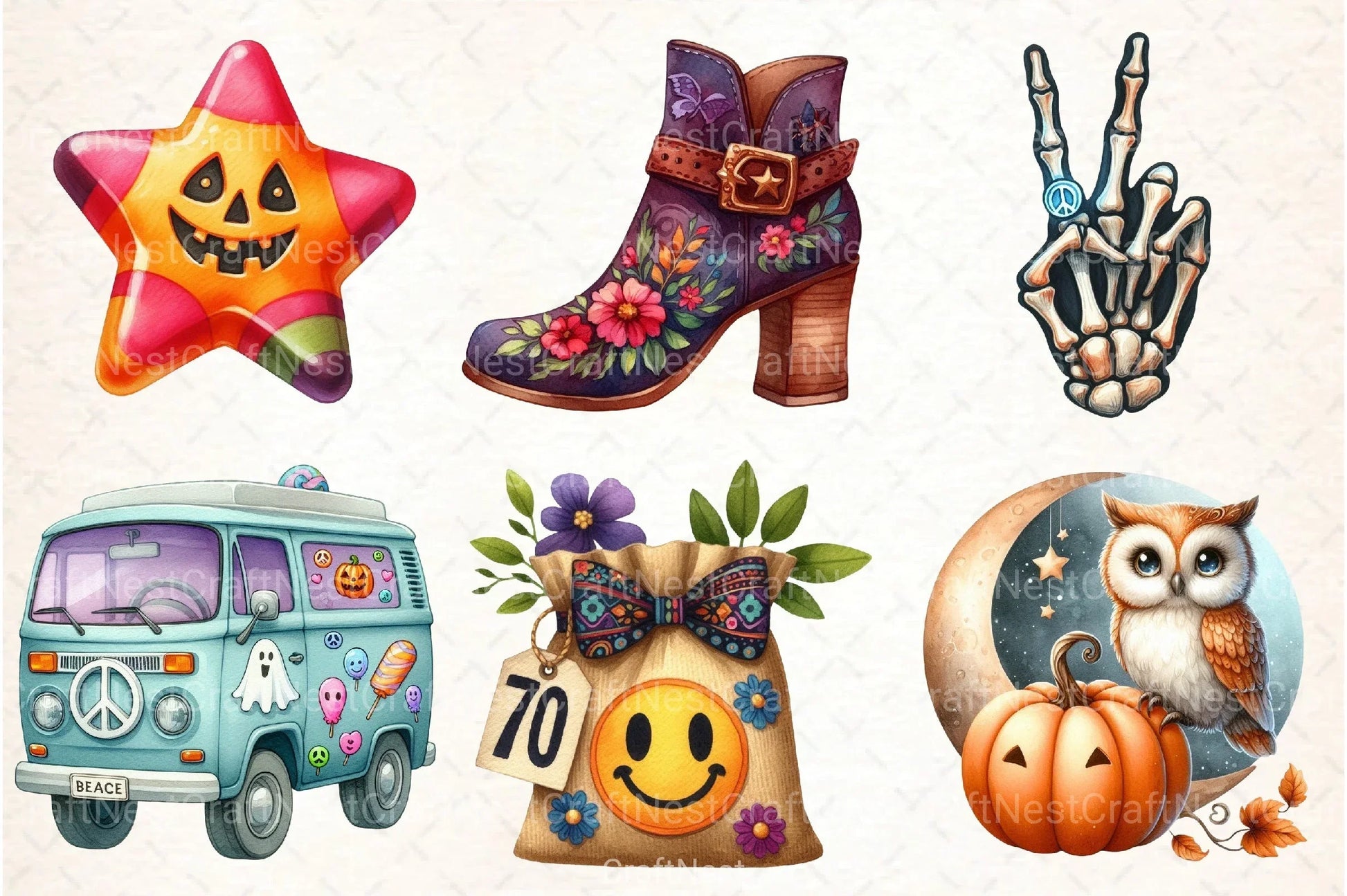 Groovy Halloween Clipart Bundle 99 - CraftNest - Digital Crafting and Art