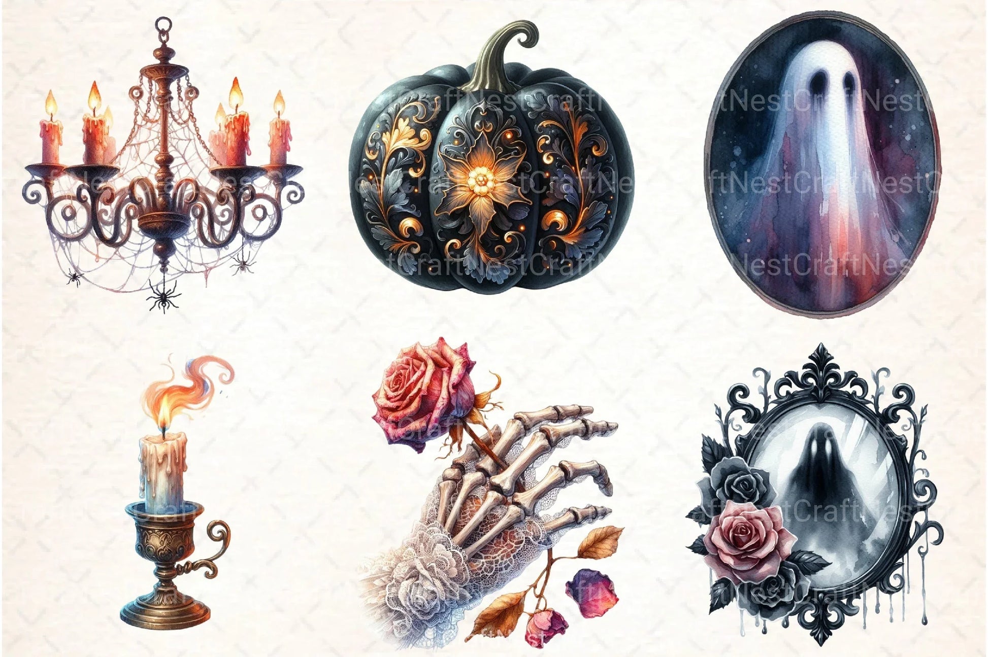 Antique Gothic Halloween Clipart Set Bundle - CraftNest - Digital Crafting and Art