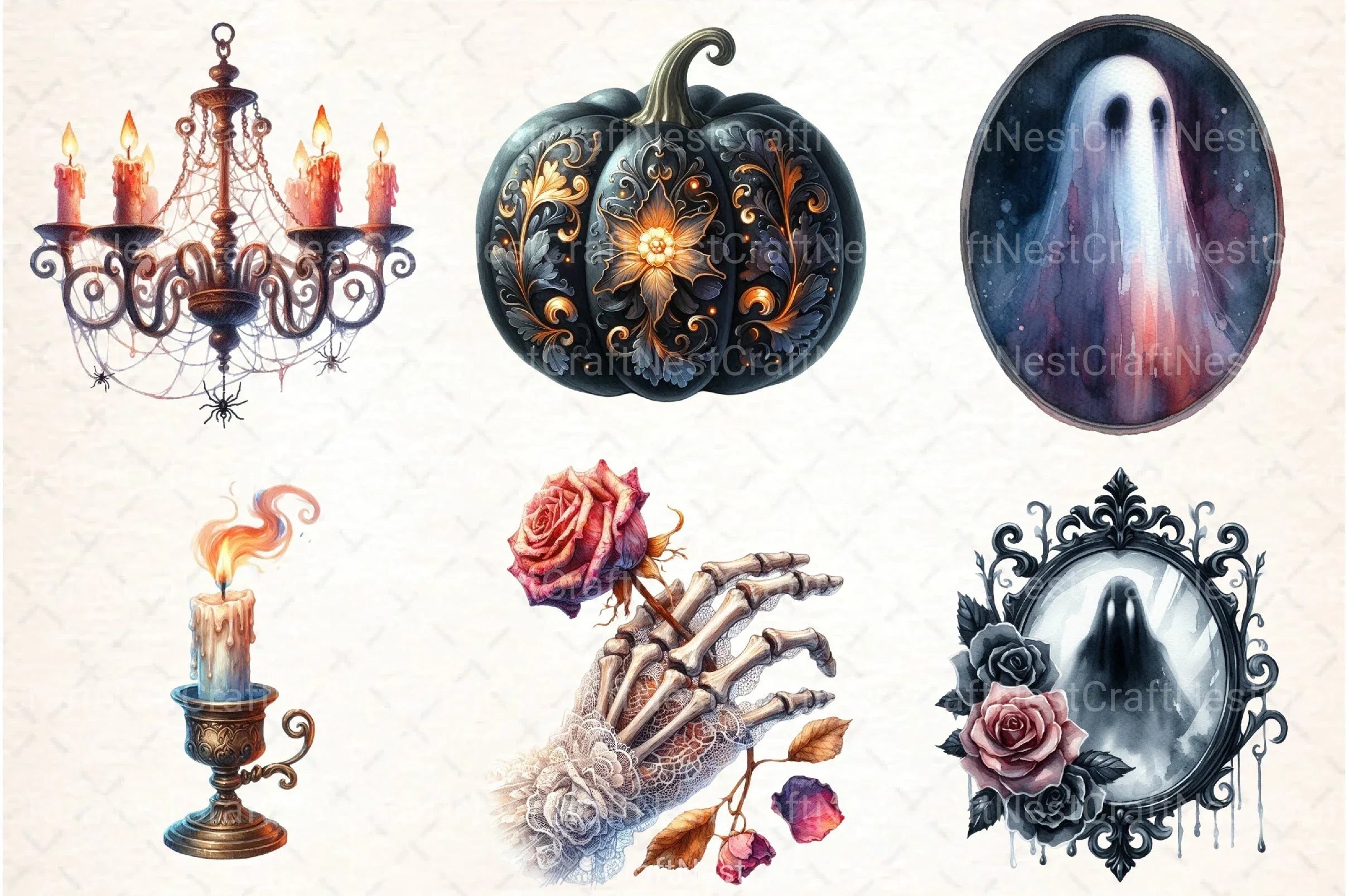 Antique Gothic Halloween Clipart Set Bundle - CraftNest - Digital Crafting and Art