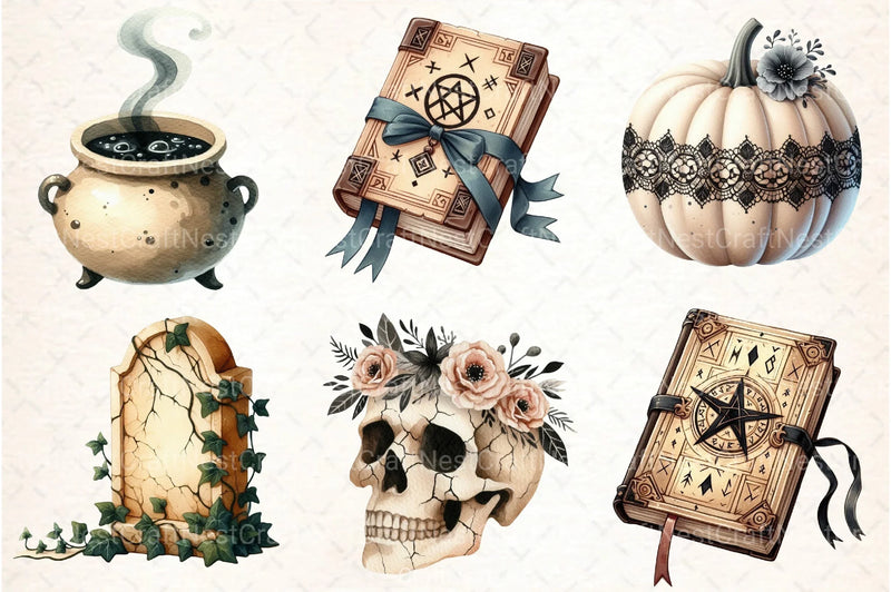 Beige & Black Halloween Clipart Bundle 4 - CraftNest - Digital Crafting and Art