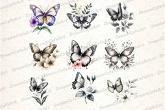 Black and White Butterfly Flowers Clipart Bundle - CraftNest - Digital Crafting and Art