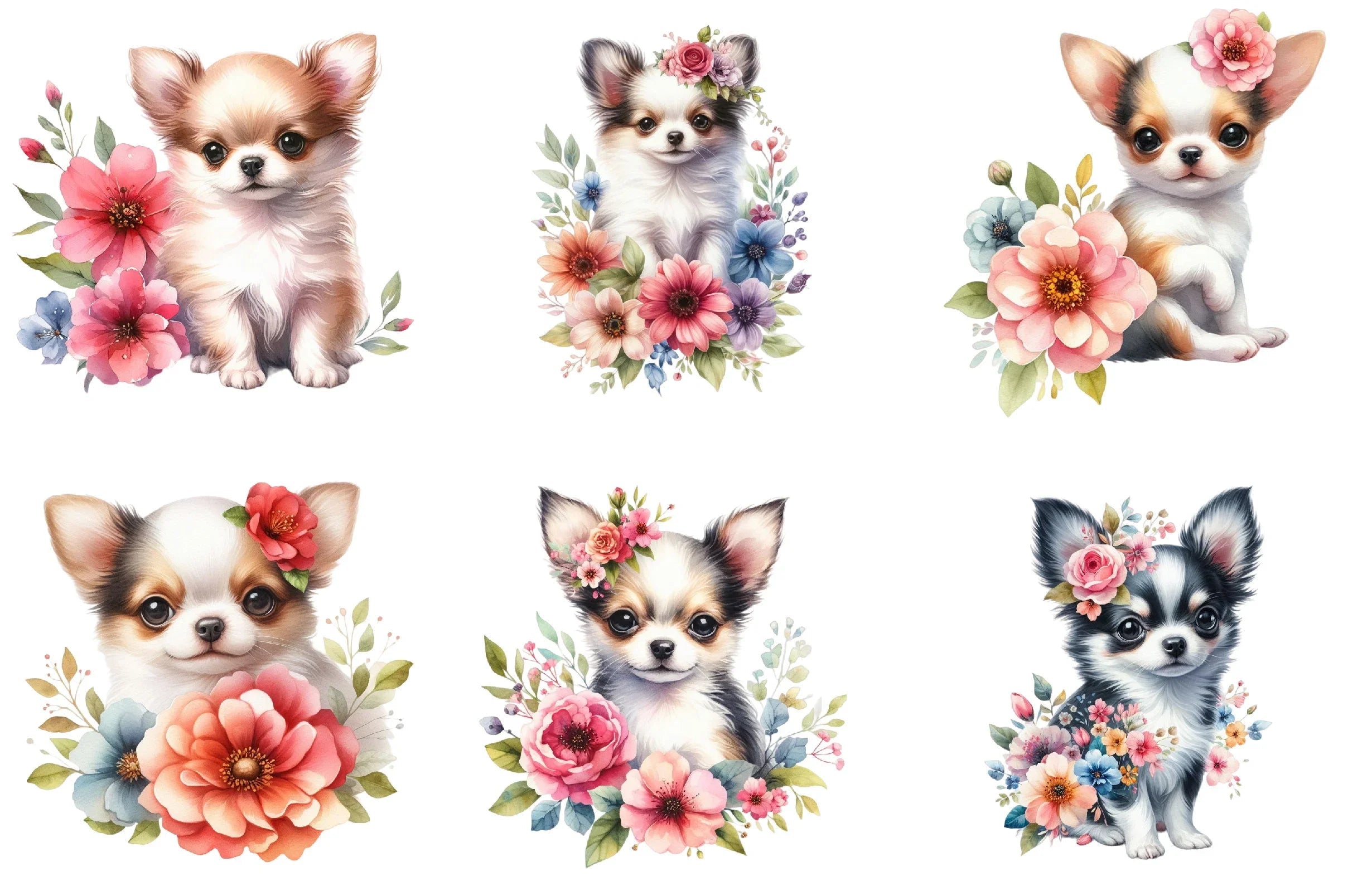 Floral Chihuahua Clipart Bundle - CraftNest - Digital Crafting and Art