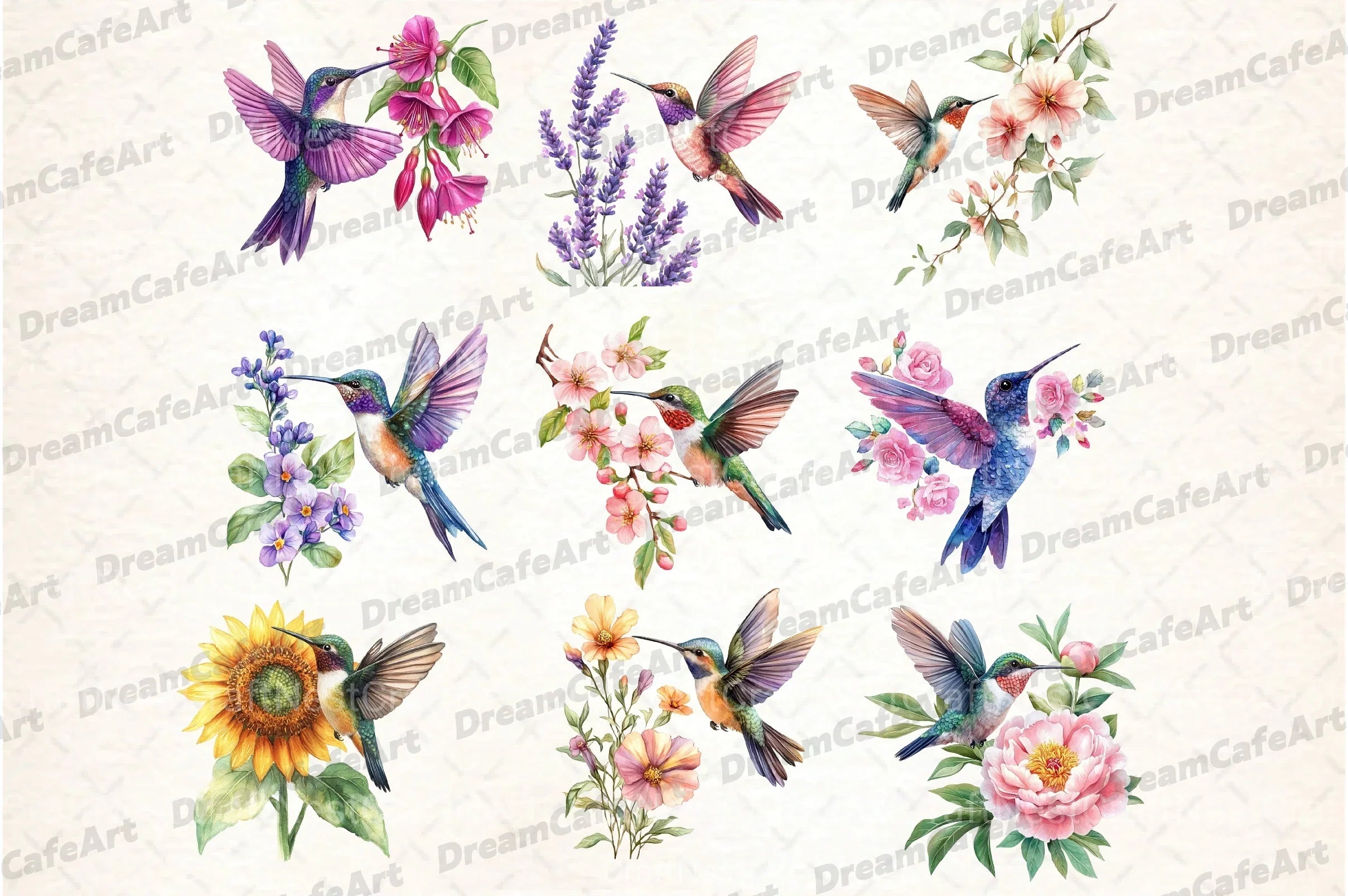 Hummingbird and Flowers Clipart Bundle - CraftNest - Digital Crafting and Art