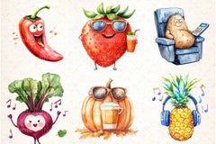 Funny Fruits & Vegetables Clipart Bundle 1 - CraftNest - Digital Crafting and Art