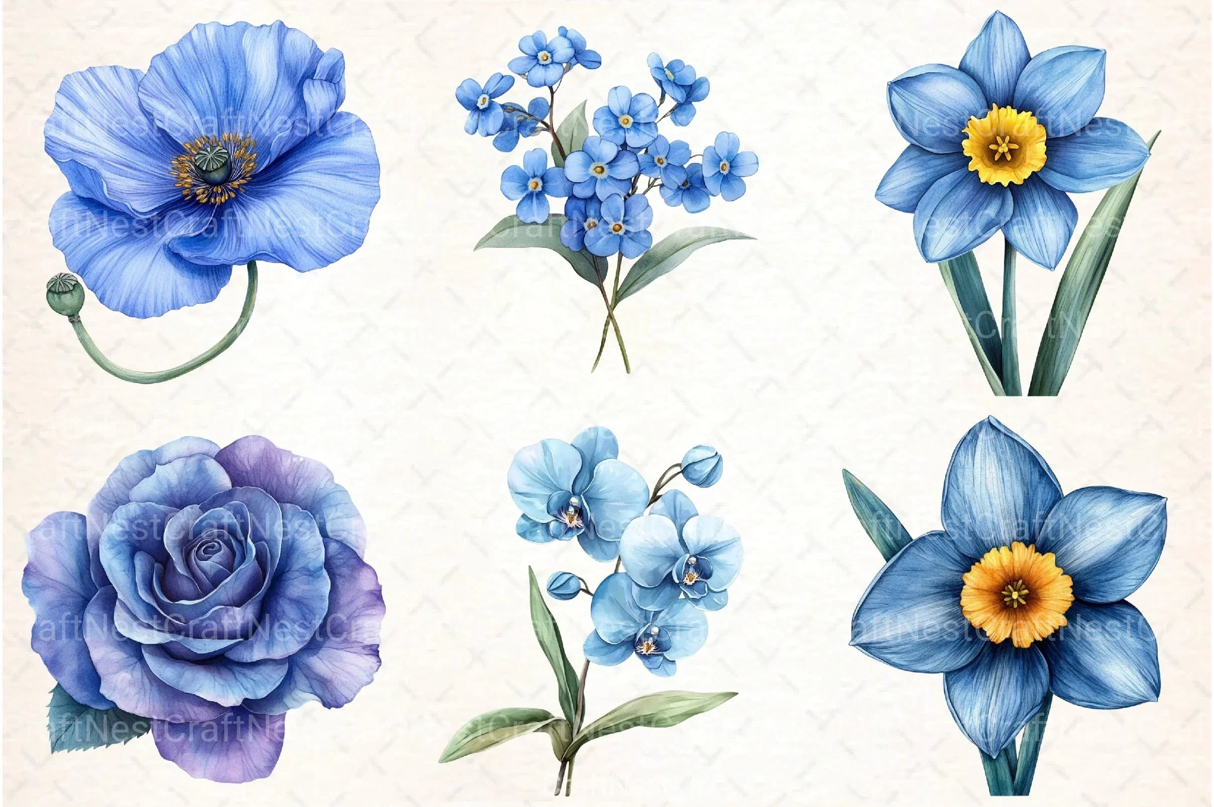 Blue Flowers Clipart Bundle - CraftNest - Digital Crafting and Art