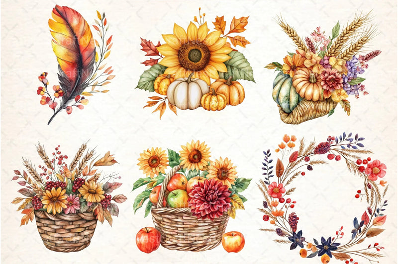 Happy Thanksgiving Floral Clipart Bundle - CraftNest - Digital Crafting and Art