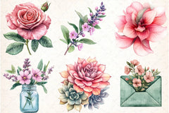 Sage Green Pink Flowers Clipart Bundle - CraftNest - Digital Crafting and Art