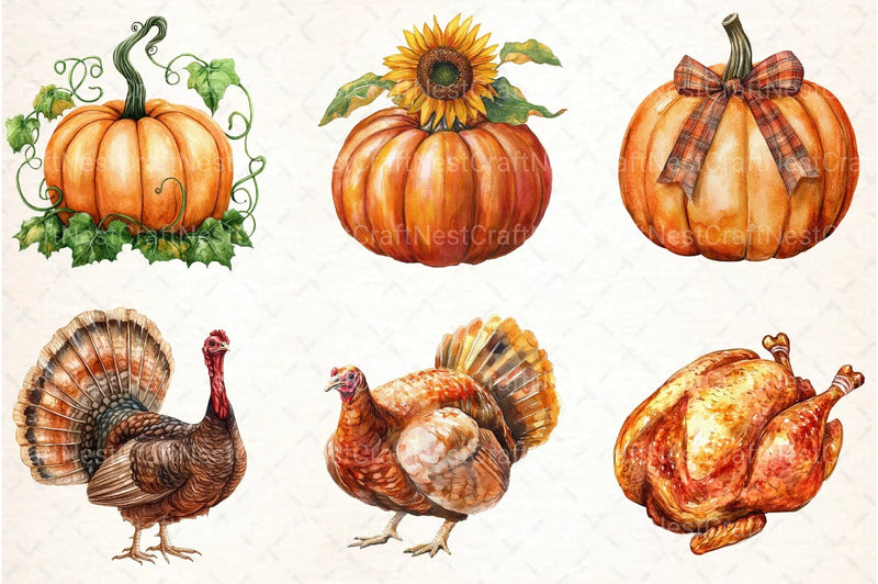 Thanksgiving Turkey and Pumpkin Clipart Bundle - CraftNest - Digital Crafting and Art