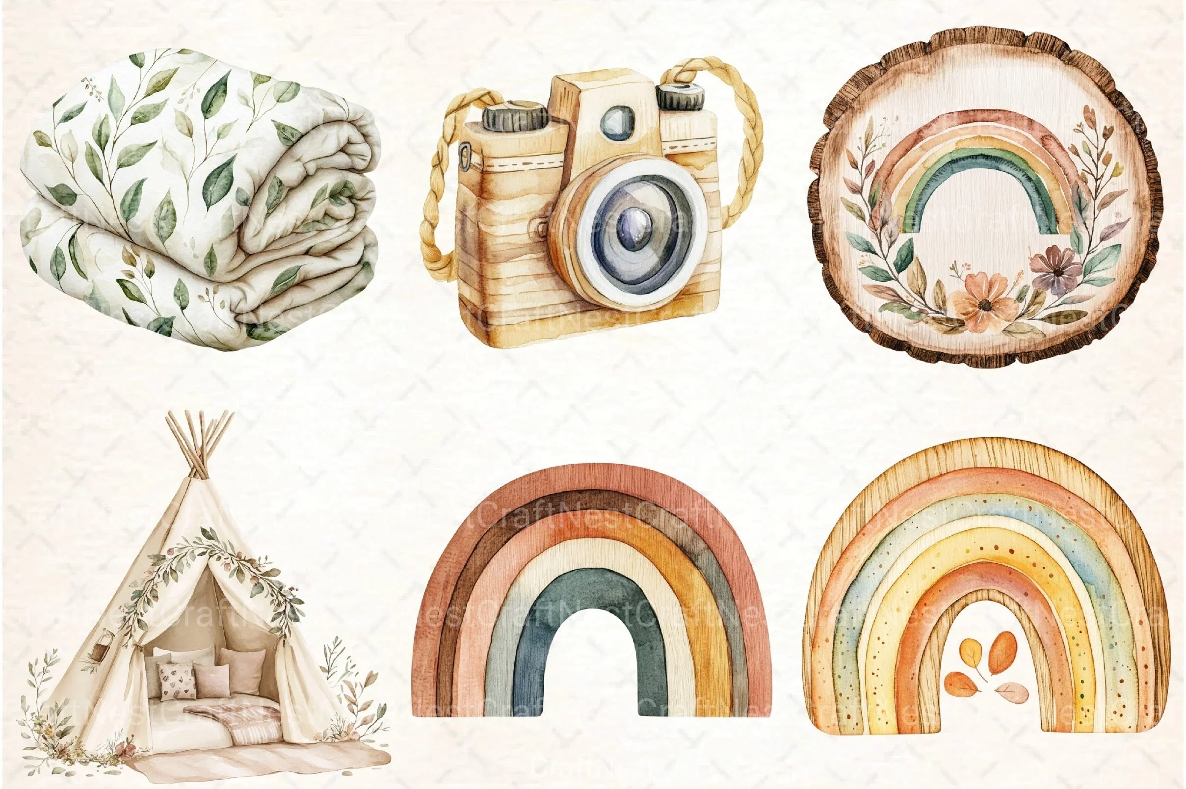 Boho Nursery Clipart Bundle for Baby Shower - CraftNest - Digital Crafting and Art