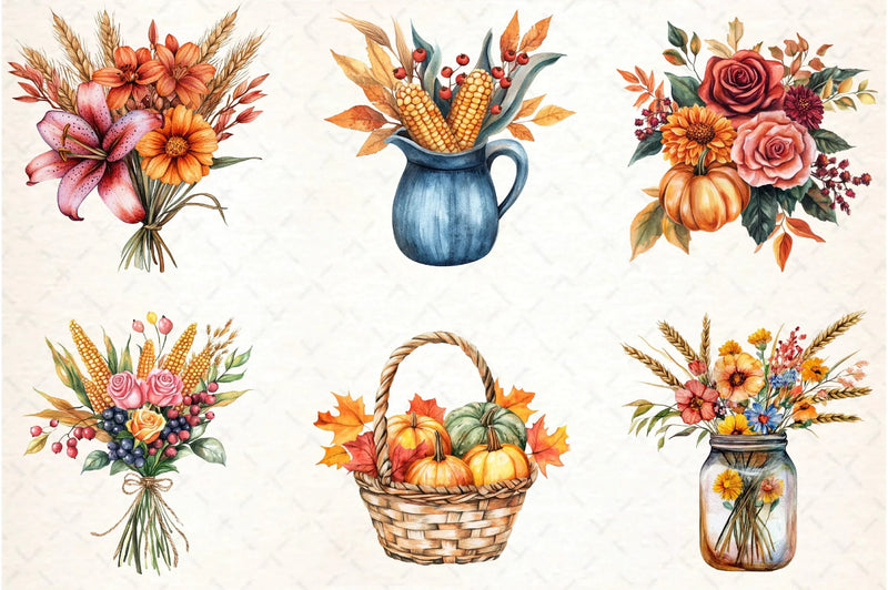 Thanksgiving Floral Arrangement Clipart Bundle - CraftNest - Digital Crafting and Art