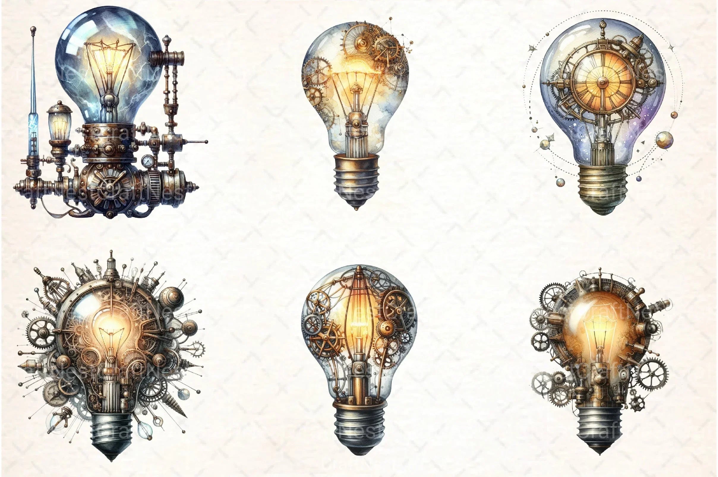 Steampunk Lightbulb Clipart Bundle - CraftNest - Digital Crafting and Art