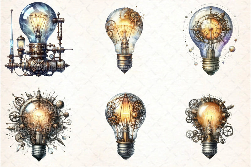 Steampunk Lightbulb Clipart Bundle - CraftNest - Digital Crafting and Art