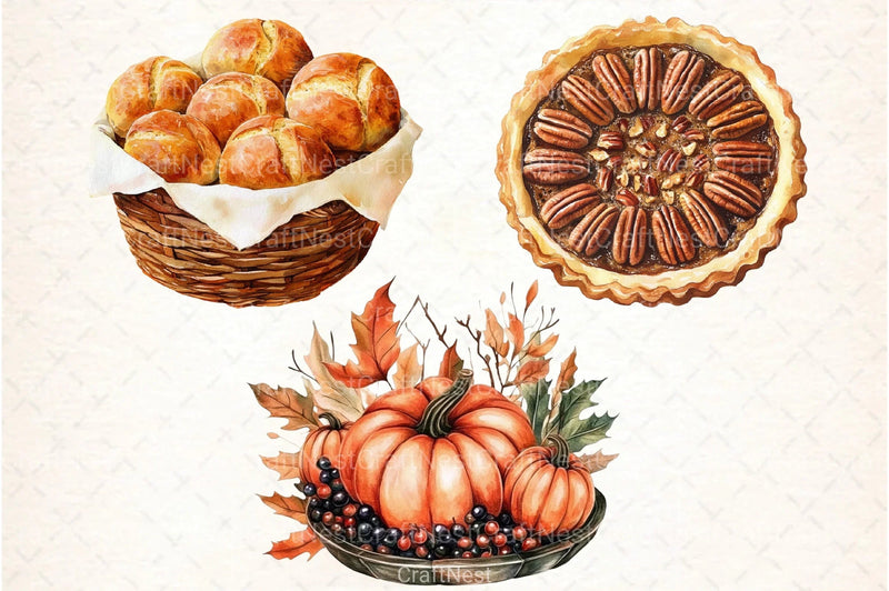 Pumpkin Pie & Turkey Day Clipart Bundle - CraftNest - Digital Crafting and Art