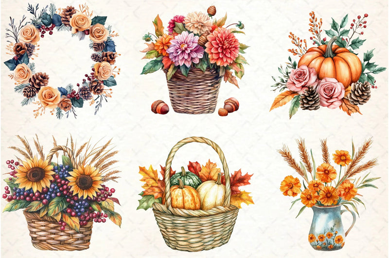 Thanksgiving Floral Arrangement Clipart Bundle - CraftNest - Digital Crafting and Art