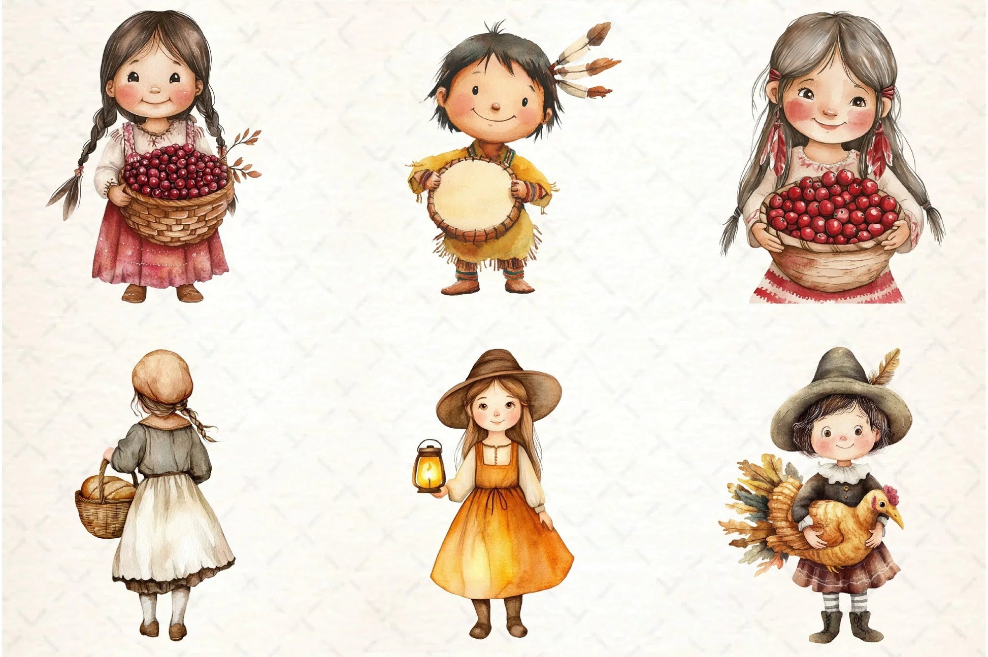 Pilgrim and Native American Characters Clipart Bundle - CraftNest - Digital Crafting and Art
