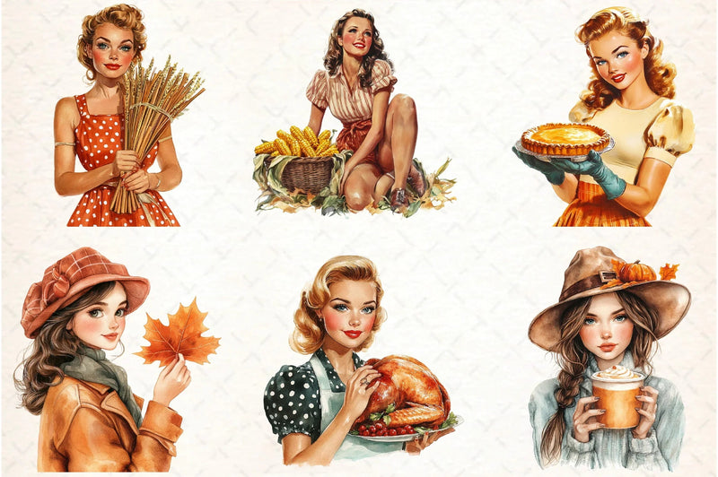 Thanksgiving Pin-Up Girl Clipart Bundle - CraftNest - Digital Crafting and Art