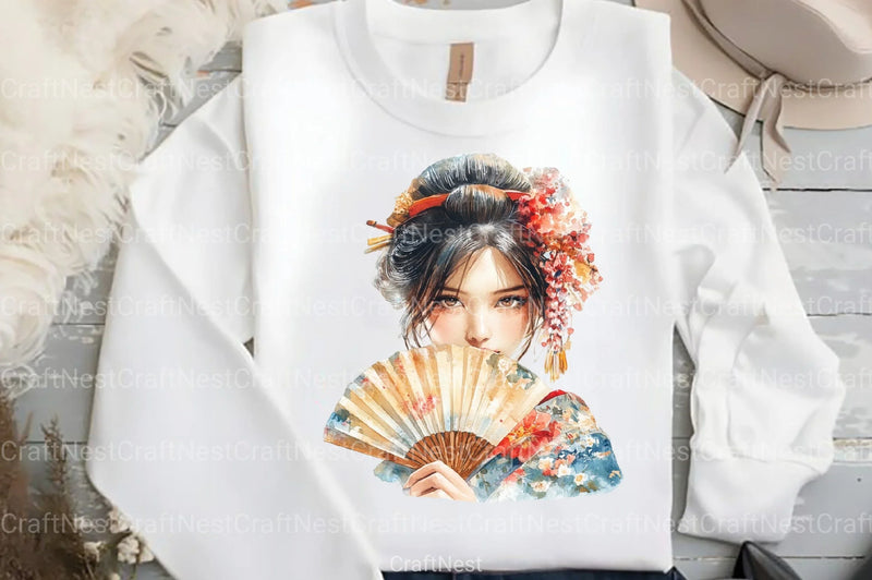 Beautiful Japanese Geisha Girl Clipart Bundle - CraftNest - Digital Crafting and Art