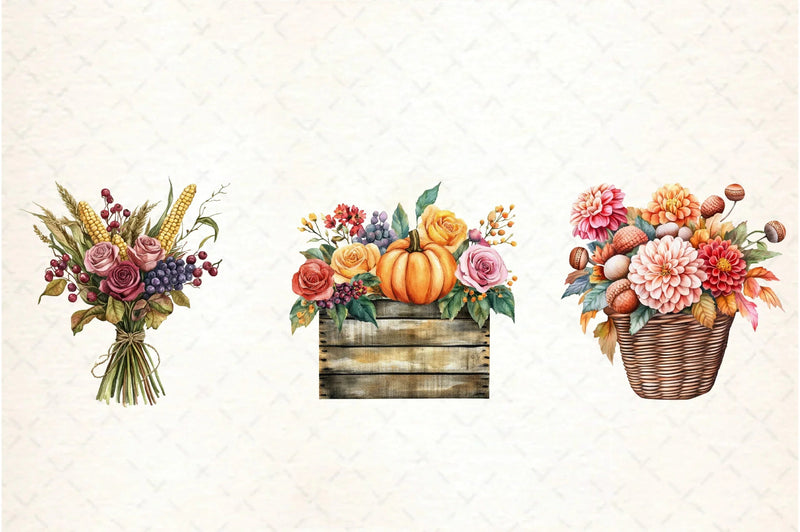 Thanksgiving Floral Arrangement Clipart Bundle - CraftNest - Digital Crafting and Art