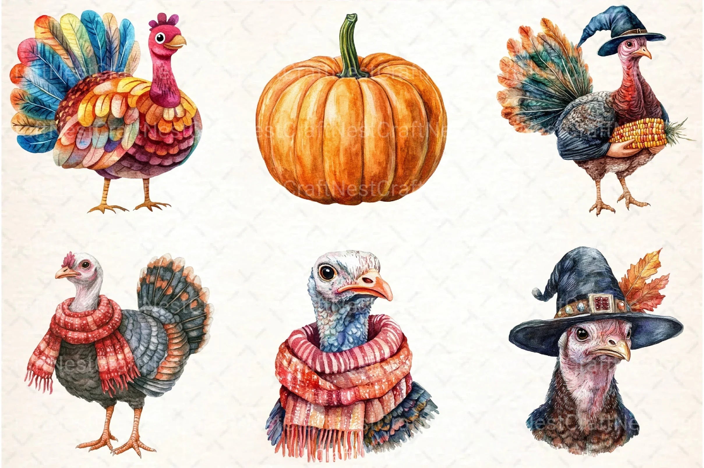 Thanksgiving Turkey and Pumpkin Clipart Bundle - CraftNest - Digital Crafting and Art