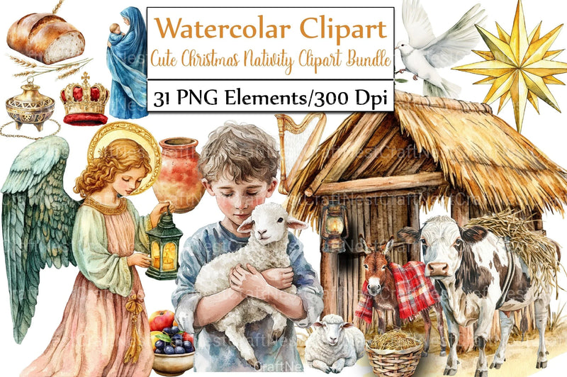 Cute Christmas Nativity Clipart Bundle 2 - CraftNest - Digital Crafting and Art
