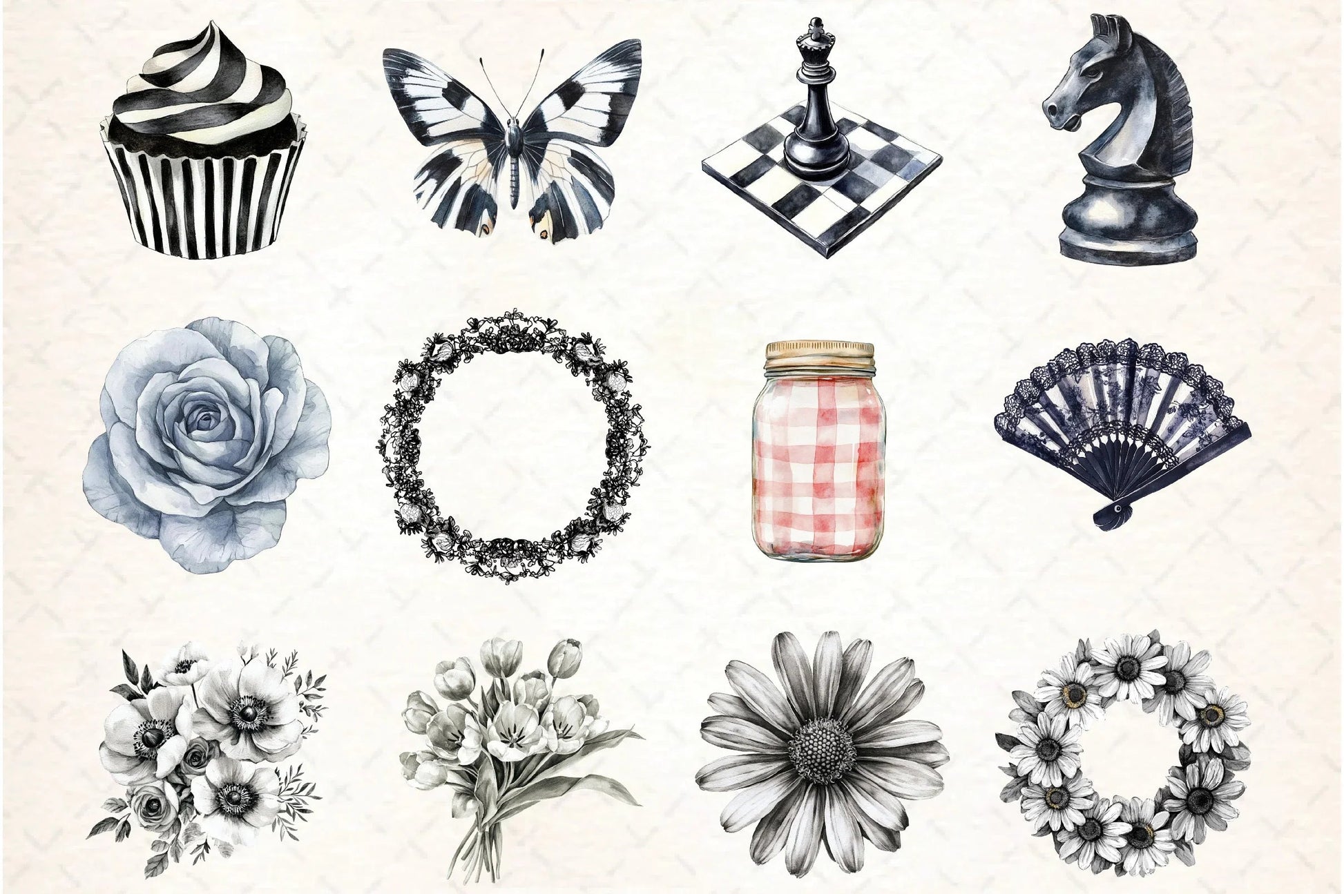 Black and White Clipart Bundle - CraftNest - Digital Crafting and Art