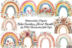 Boho Rainbow Floral Clipart Bundle 55 - CraftNest - Digital Crafting and Art