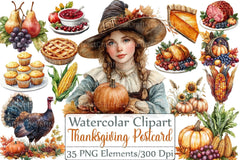 Vintage Thanksgiving Postcard Clipart Bundle - CraftNest - Digital Crafting and Art