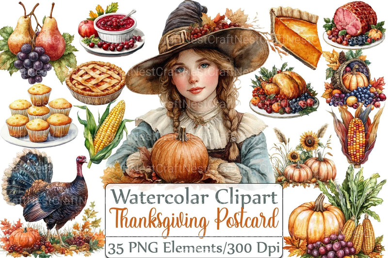 Vintage Thanksgiving Postcard Clipart Bundle - CraftNest - Digital Crafting and Art