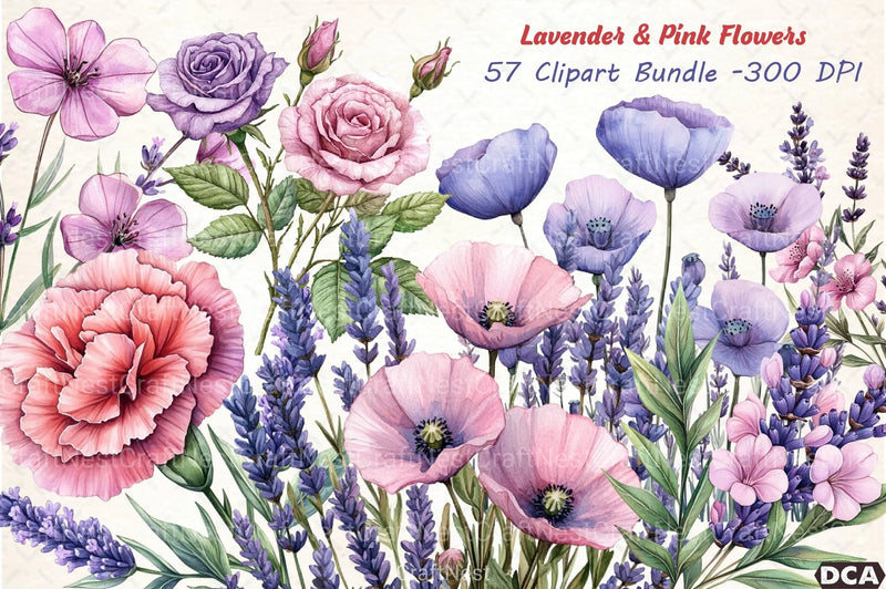Lavender & Pink Flowers Clipart Bundle 4 - CraftNest - Digital Crafting and Art