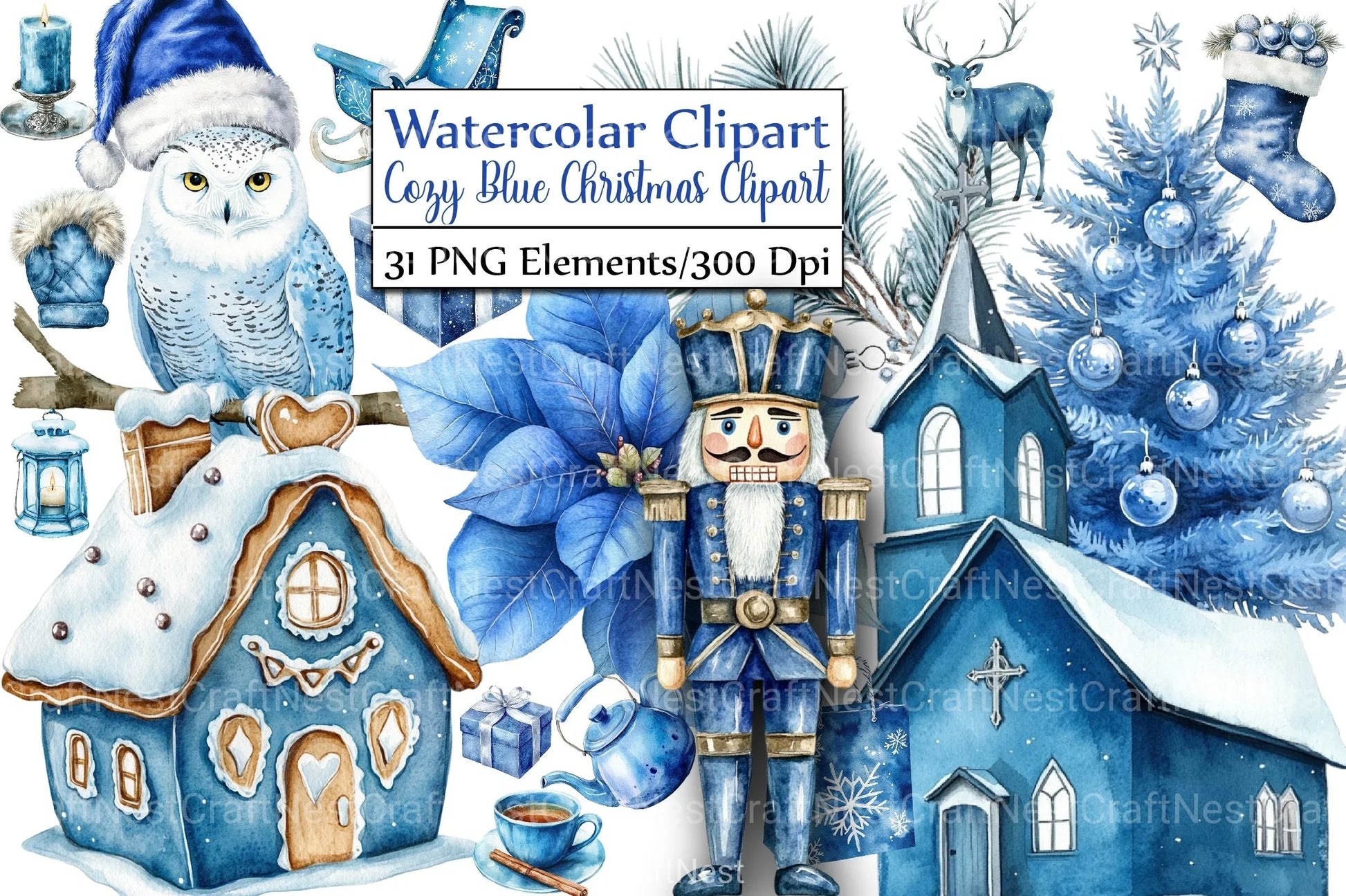 Cozy Blue Christmas Clipart Bundle - CraftNest - Digital Crafting and Art