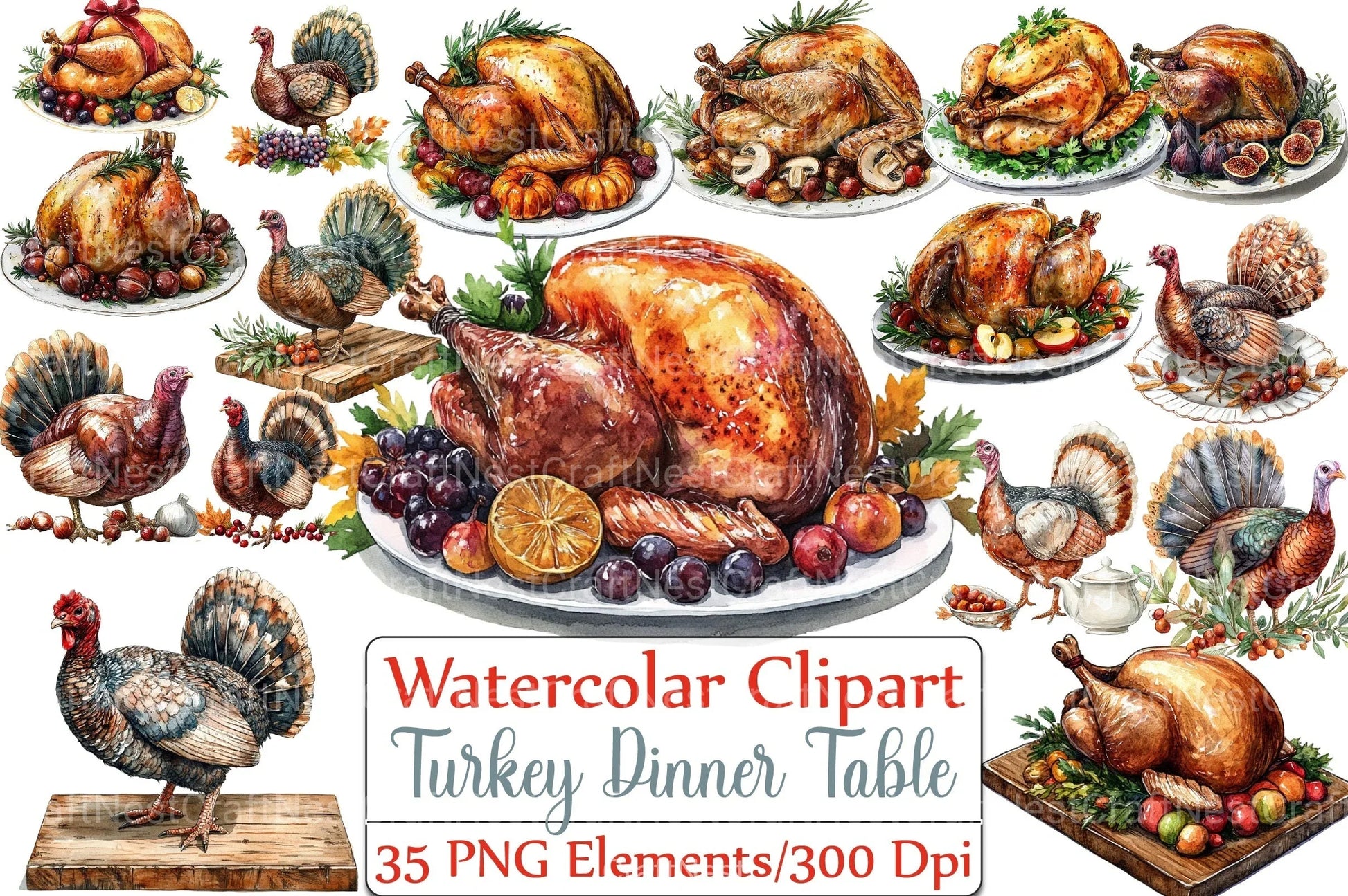 Turkey Dinner Table Scene Clipart Bundle - CraftNest - Digital Crafting and Art